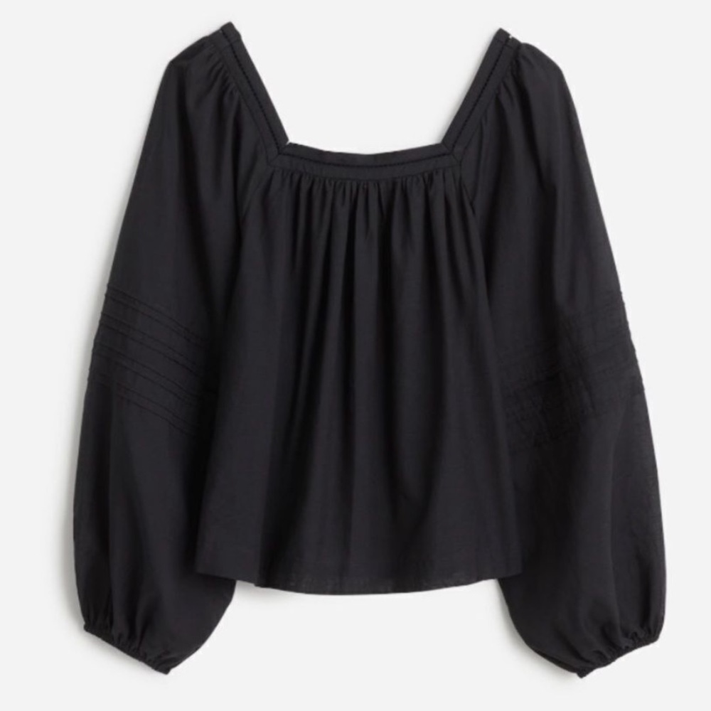 Madewell Black Square-Neck Peasant Blouse